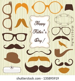 Happy Father's day background, spectacles and mustaches, retro style