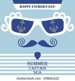 Happy Father's day background, spectacles and mustaches, retro style. 