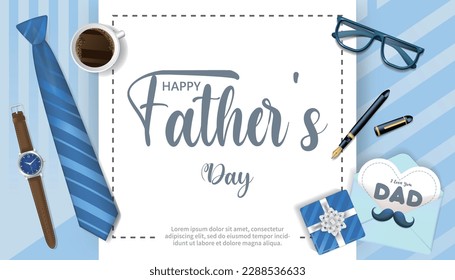 Felices antecedentes del Día del Padre con patrón simbólico, corbata, reloj, café, gafas, bolígrafo, para hombres, eventos relacionados con el negocio