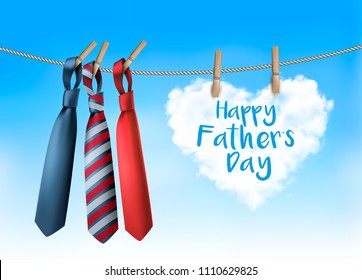 Happy Father's Day Background With A Three Ties On Rope. Vector illustration