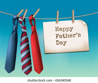 Happy Father's Day Background With A Three Ties. Vector.