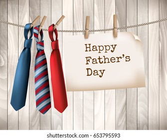 Happy Father's Day Background With A Three Ties On Wooden Backdrop. Vector illustration