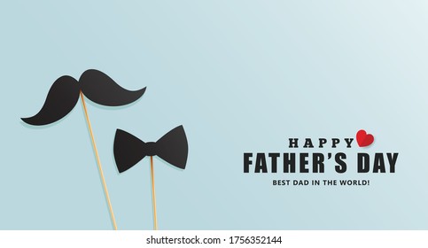 Happy father's day background Vector illustration. Happy Father Day Card ,design for greeting card, poster, banner, printing, mailing. Mustache and bow tie vector illustration.