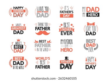 Happy fathers day badge collection with congratulation and greeting calligraphy text design