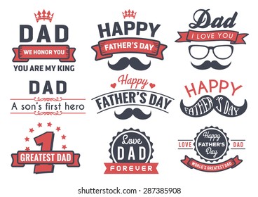 Happy Father's Day Badge Logo Vector Element Set In Retro Red and Black Tone