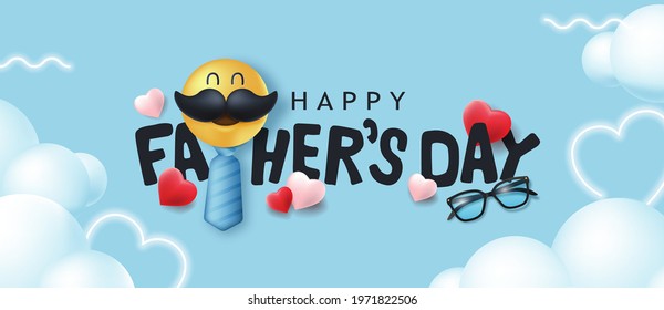 Happy Fathers Day banner background with Smiling emoji 