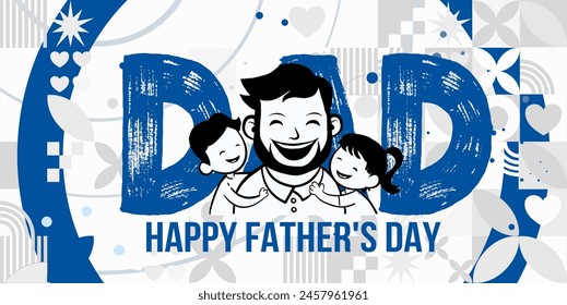 Happy Father's Day - banner, background vector illustration, Smiling father with children