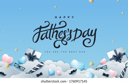 Happy Fathers Day banner background.Promotion and shopping template.Happy Fathers Day calligraphy.