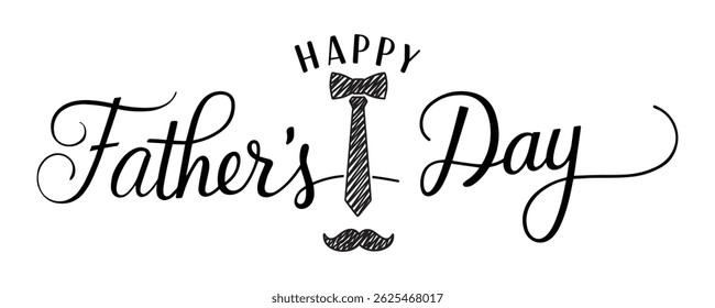 Happy Father's Day Banner with Bow Tie and Mustache Doodle - Calligraphy Typography Vector illustration Design for Dad's Celebration and Greetings