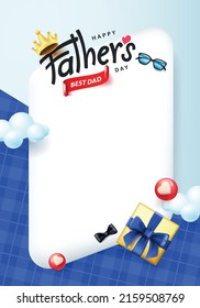 Happy Father's Day banner card with copy space on blue background