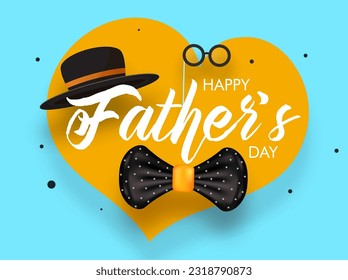 Happy Father's Day Banner Design with Male Hipster Element on Yellow Hearts at Turquoise Background.