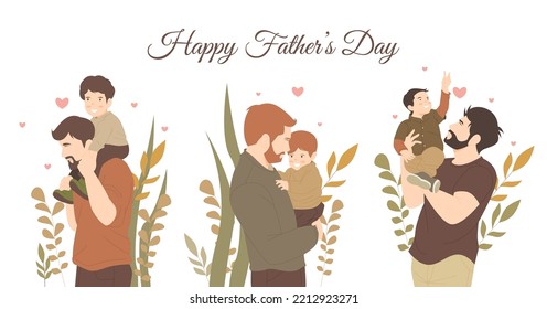 happy fathers day banner with father and son illustration