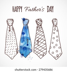 Happy Father's Day Banner, flyer or poster design with hand drawn ties. Vector illustration can be used as greeting card, flyer, poster, banner, blog illustration.