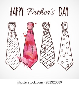 Happy Father's Day Banner, flyer or poster design with hand drawn ties. Vector illustration can be used as greeting card, flyer, poster, banner, blog illustration.