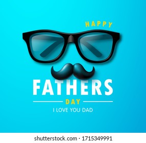 Happy father's day banner with glasses and mustache. Template design for postcard, flyer,poster, invitation.Vector illustration