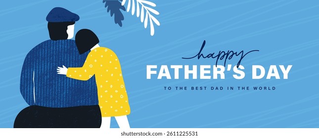 Happy Father's Day banner, greeting card, poster, cover, vector illustration with a man hold business briefcase.