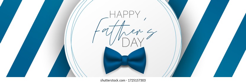 Happy Father's Day banner or header. Blue stripes and tie bow. Vector illustration.