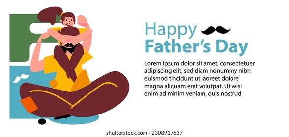 Happy father's day banner with man and her child	
