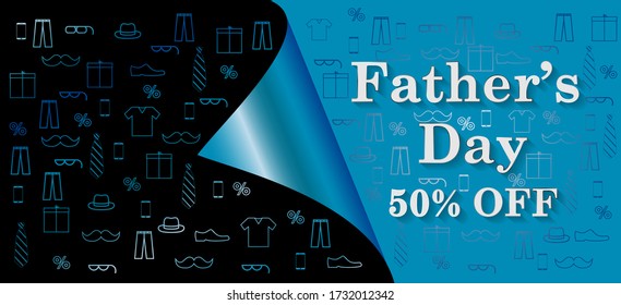 Happy Father's Day Banner with necktie,glasses and gift box for dad on blue.Promotion and shopping template for Father's Day.Vector illustration EPS10 