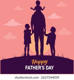 Happy Father's Day banner, poster design concept with father and children silhouette