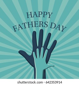 Happy Fathers day banner with rays on background. Hand child's in hand father. Vector illustration flat design. Symbol of parental love, isolated. Best dad postcard.19 June.