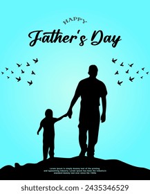 Happy father's day banner for social media post with son and father hand together.