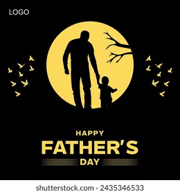 Happy father's day banner for social media post with son and father hand together.