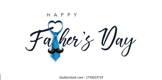 Happy Father's Day banner template with mustache and blue necktie. Vector illustration background for sale, promotion, shopping, web, social media.