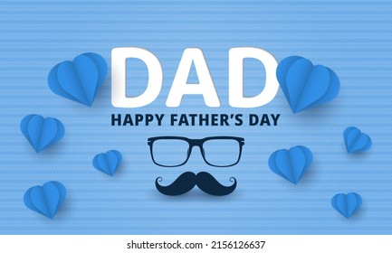 Happy Father's Day banner template with stripes on blue background.