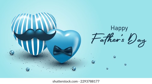 Happy Father's Day banner template with blue color and minimalist heart design.
