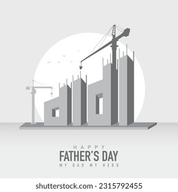 Happy Father's Day. Bengali Typography of Father's Day. Father is like a big wall. Baba Letter Word in Bengali, English Meaning Father. Building Construction site. Vector Concrete background.