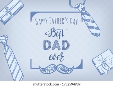 Happy father's day Best Dad Ever. Banner / Flyer for Father's Day with gifts and ties