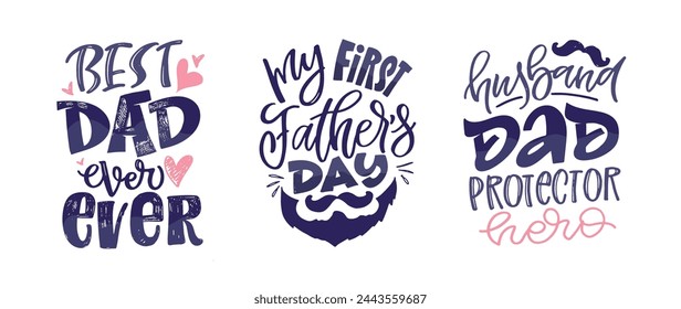 Feliz día de los padres - Mejor papá de todos. Letras sobre papá para camiseta, diseño de camiseta, invitación, web, impresión de taza. Tipografía, gran diseño para cualquier propósito. Plantilla de caligrafía moderna. Cita de celebración. 
