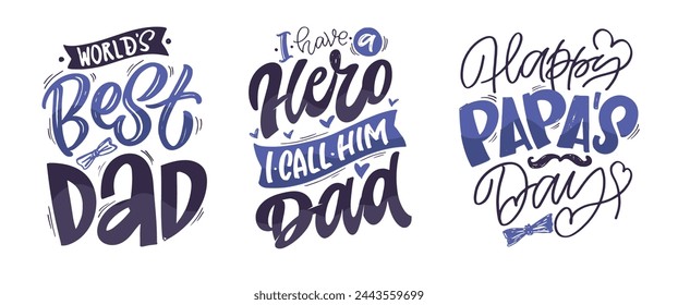 Feliz día de los padres - Mejor papá de todos. Letras sobre papá para camiseta, diseño de camiseta, invitación, web, impresión de taza. Tipografía, gran diseño para cualquier propósito. Plantilla de caligrafía moderna. Cita de celebración. 
