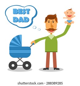 Happy fathers day. Best dad card on white. Vector