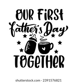 Happy Fathers Day black calligraphy in frame. Father's Day creative vector typographic logo. T-shirt graphic, mug or cup gift concept. Wishes with handwritten text