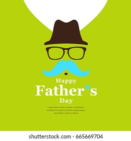 Happy Father's day black hat and blue mustache design on green background, vector illustration