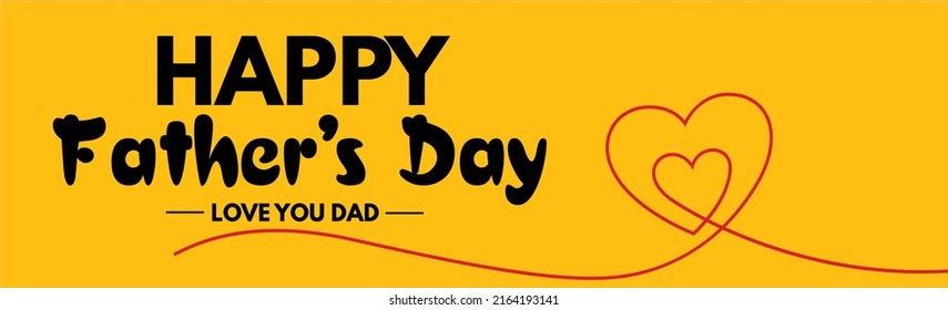 Happy Father's Day Black Typography Design With Red Heart On Abstract Yellow Background. Father's day sale promotion Banner Design Vector Illustration.