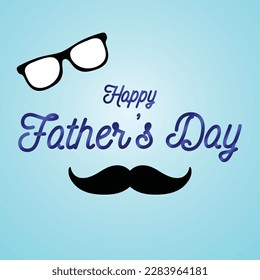 Happy fathers day with blue background mustache and glasses. 