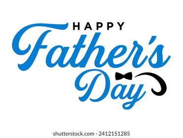 Happy Father's Day, blue script typography with black bow-tie. Vector Illustration.