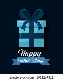 happy fathers day blue wrapped gift box ribbon bow decoration