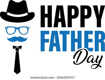 Feliz día del padre con lazo, corbata y sombrero Imagen de Vector