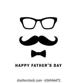 Happy fathers day with Bow-Tie. Simple Typography with Goggles and Moustaches