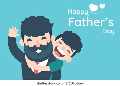 Happy Father's Day.The Boy Is Very Happy To Show Love By Hugging His Father Back From Work.