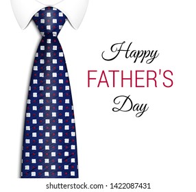 Happy father's day. Bright banner for congratulations with a realistic men's colorful tie. With an elegant handmade pattern. Realistic illustration. Vector  