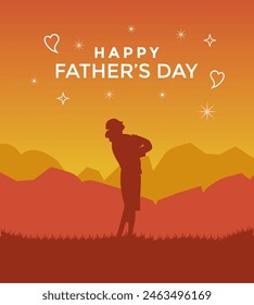 Happy father's day Brown and Orange background Silhouette vector, Happy father's day celebration vector illustration.
