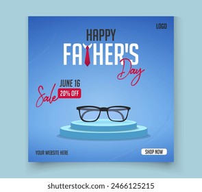 Happy father's day business marketing online business offer social media post banner template with necktie,glasses