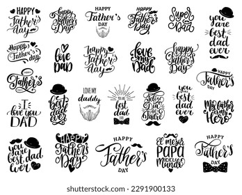 Happy Fathers Day calligraphic inscriptions set for greeting card, festive poster etc, hand lettering collection in vector on white background