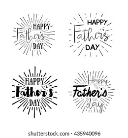 Happy Father's Day calligraphic vector design element. Vintage Typographical retro logo. Happy Fathers Day vintage lettering invitation labels with rays.