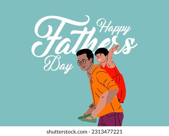 Happy Father's Day calligraphy with the father holding her daughter's editable vector illustration for social media posts.  